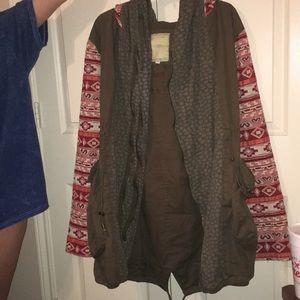 Hooded Military Jacket with Tribal Sleeves